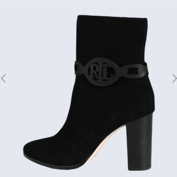 Lauren Ralph Lauren Black Suede Heeled Boots - Picture 3 of 9